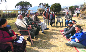 Members of the Andolankari Manch during a meeting in Mussoorie on Sunday.
