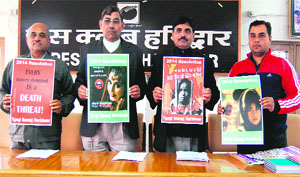 Members of the Tyagi community launch the Save the girl child campaign in Haridwar on Saturday.