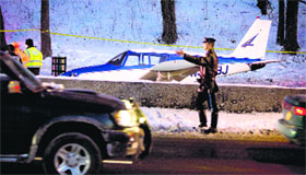 A plane that landed on the expressway in the Bronx borough of New York on Saturday.