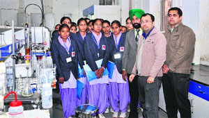 Students of Fateh College for Women, Rampura Phul, during a visit to the CUP campus in Bathinda on Monday. 