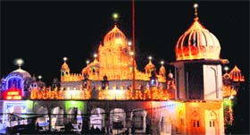 Lights of devotion: Gurdwara Amb Sahib decked up ahead of the birth anniversary of Guru Gobind Singh in Phase VIII, Mohali, on Monday
