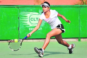 India’s Vanshika Sawhney plays a shot during the ITF Junior-1 Tennis Championship at the CLTA in Sector 10, Chandigarh, on Monday