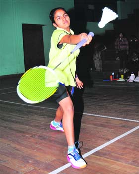 P Megha of Andhra Pradesh returns a shot during the National School Games Badminton Championship in Sector 42, Chandigarh, on Monday