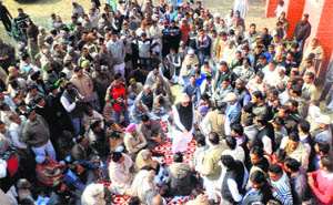 People from the Gurjar community hold a mahapanchayat in Yamunanagar on Monday. 