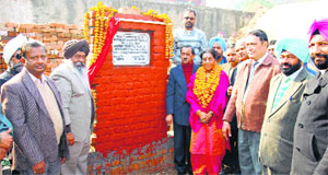 Union Minister of State for Health Santosh Chowdhury at the foundation stone laying ceremony of classrooms at Government Senior Secondary School for Girls in Phagwara on Monday.