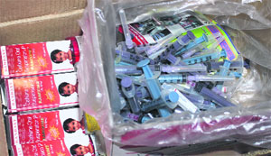 Used syringes found at the clinic run by a quack at Abhaypur, Panchkula, on Tuesday. 