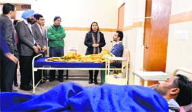 DC Rajat Aggarwal, MC Commissioner Rahul Tiwari and AIG (Intelligence) GS Toor meet patients at the drug de-addiction centre in Ludhiana on Tuesday