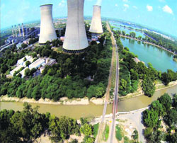An aerial view of the Guru Nanak Dev Thermal Plant taken by a battery-operated helicopter in Bathinda.