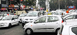 Vehicles parked haphazardly at Phase V in Mohali on Wednesday