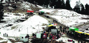 An aerial view of the Mahasu peak at Kufri on Wednesday. 