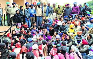 Teachers lay a siege to the DEOs office in Ludhiana on Wednesday. 