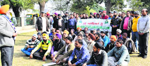 LPG auto drivers air grievances at Atam Park in Ludhiana on Wednesday. 