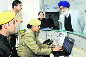 Police personnel at the NRI police station in Mohali on Wednesday.
