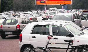 Vehicles parked haphazardly at Phase VII in Mohali. 