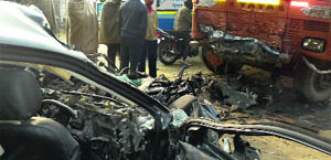 The car that collided with a truck in Karnal on Tuesday night. Sonica's two brothers were killed in the accident.
