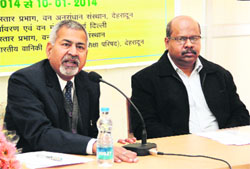 FRI Director Dr PP Bhojvaid speaks at a workshop on scope of agroforestry at the institute in Dehradun on Wednesday. 