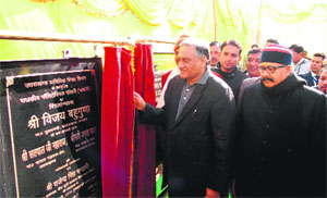 Chief Minister Vijay Bahuguna along with Satpal Maharaj, Lok Sabha MP, lays the foundation stone of varous development schemes at Joshimath in Chamoli district on Thursday.
