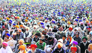 Farmers and agricultural workers at a state-level conference of the Bharatiya Kisan Union (Ugrahan) and the Punjab Khet Mazdoor Union in Barnala on Thursday.