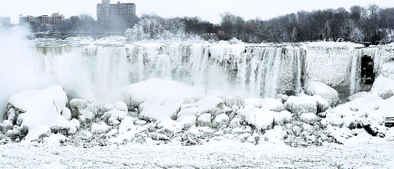 The US side of the Niagara Falls froze in Ontario on Wednesday