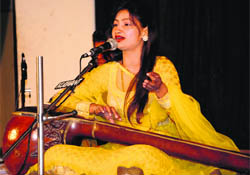 Renu performs at the Raag Sandhya programme at Guru Nanak Auditorium in Amritsar on Friday. 