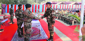 Officer and jawans during the Corps of Army Air Defence Raising Day in Bathinda on Friday.