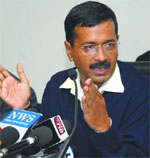 Chief Minister Arvind Kejriwal addresses a press conference at Delhi Secretariat in New Delhi on Friday. 