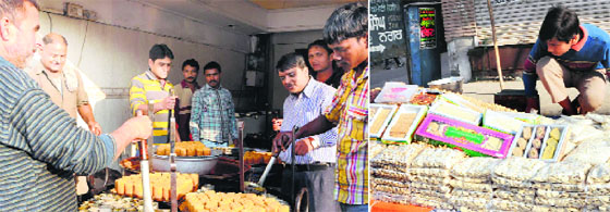 A halwai prepares khajoor; (and right) a vendor sells Lohri delicacies in in Amritsar on Saturday.