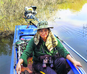 Purnima Devi Barman out in the field.