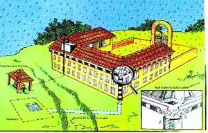 A sketch depicting a plan where rain water collected on the roof of the Ramakrishna Mission School in Cherrapunjee, was subsequently directed to a ground reservoir