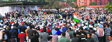 Gathering at the AAP rally at Sector 25, Chandigarh, on Sunday.