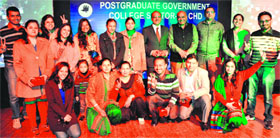Students during an alumni meet at Post Graduate Government College, Sector 46, Chandigarh, on Sunday.