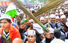 AAP supporters at a rally in Amethi on Sunday. PTI