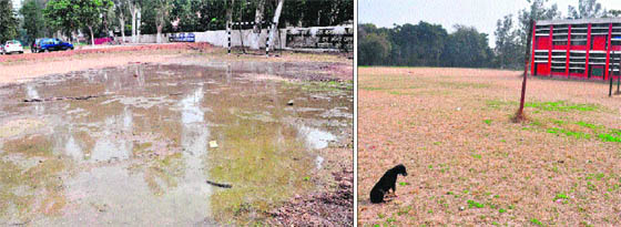 The bad condition of the playground at the Government Model Senior Secondary School, Sector 21, Chandigarh, on Monday.