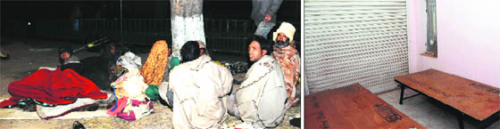 The homeless spend the night in the open; and (right) beds lie empty at Raen Basera in Mohali.