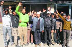People protest at Didihat subdivision in Pithoragarh on Monday.