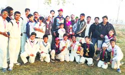 The winning team in a jubilant mood in Ludhiana on Monday. A Tribune photograph