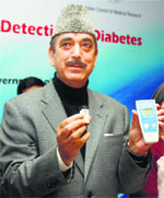 Health Minister Ghulam Nabi Azad launches indigenously developed diabetes kits in New Delhi on Monday.