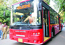 A view of a city bus in Amritsar