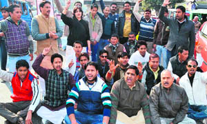 BJP activists protest and demand speedy probe and arrest of the accused in the Pherupur school girl case in Haridwar on Tuesday. 