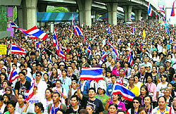 Anti-government protesters rally outside the government complex on the outskirts of Bangkok on Tuesday