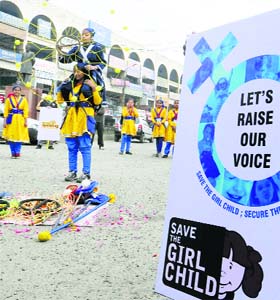 Voicing concern: Girls perform gatka during Save the girl child programme organised by the American India Foundation and Bethe Change Club in Amritsar