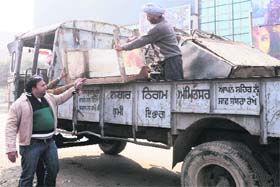 A vehicle deployed by the MC enforcement wing to clear the encroachments in Amritsar on Wednesday