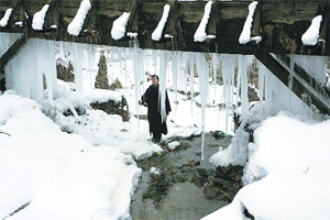 Icicles hanging on a culvert in Kangan, 40 km east of Srinagar.