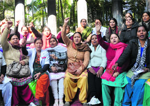 Nurses stage a protest at Doon Hospital on Thursday. 