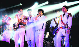 Members of the Euphoria band rock at the 18th National Youth Festival on the PAU campus in Ludhiana.