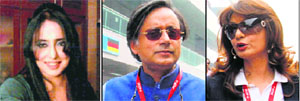 (From Left) Pakistani journalist Mehr Tarar, Union Minister Shashi Tharoor and Sunanda
