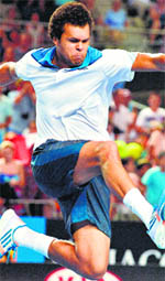 Tsonga is ecstatic after his victory.