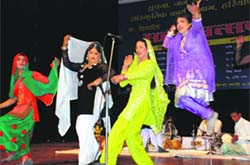 Artistes perform during 'Saang Utsav' at the Tagore Theatre, Sector 18, in Chandigarh on Friday. Tribune photo: Manoj Mahajan