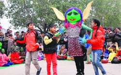 Children enact a scene from a play, "Kagaj Ki Gudiya", at the Sector 17 Plaza, Chandigarh, on Friday. Tribune Photo: Manoj Mahajan