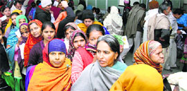 Long queues outside pharmacy counters at Ranbir Singh OPD in the PGIMS at Rohtak on Friday.
